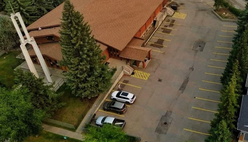 Parking lot line striping at Croatian Catholic Parish in Calgary